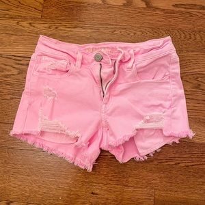 y2k pink american eagle ripped denim shorts